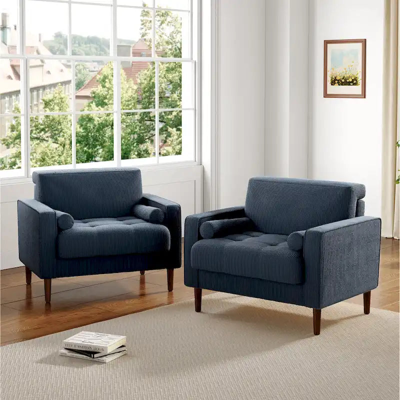 Set of 2 Modern Wide Armchairs in Corduroy - Accent Chairs - image 27