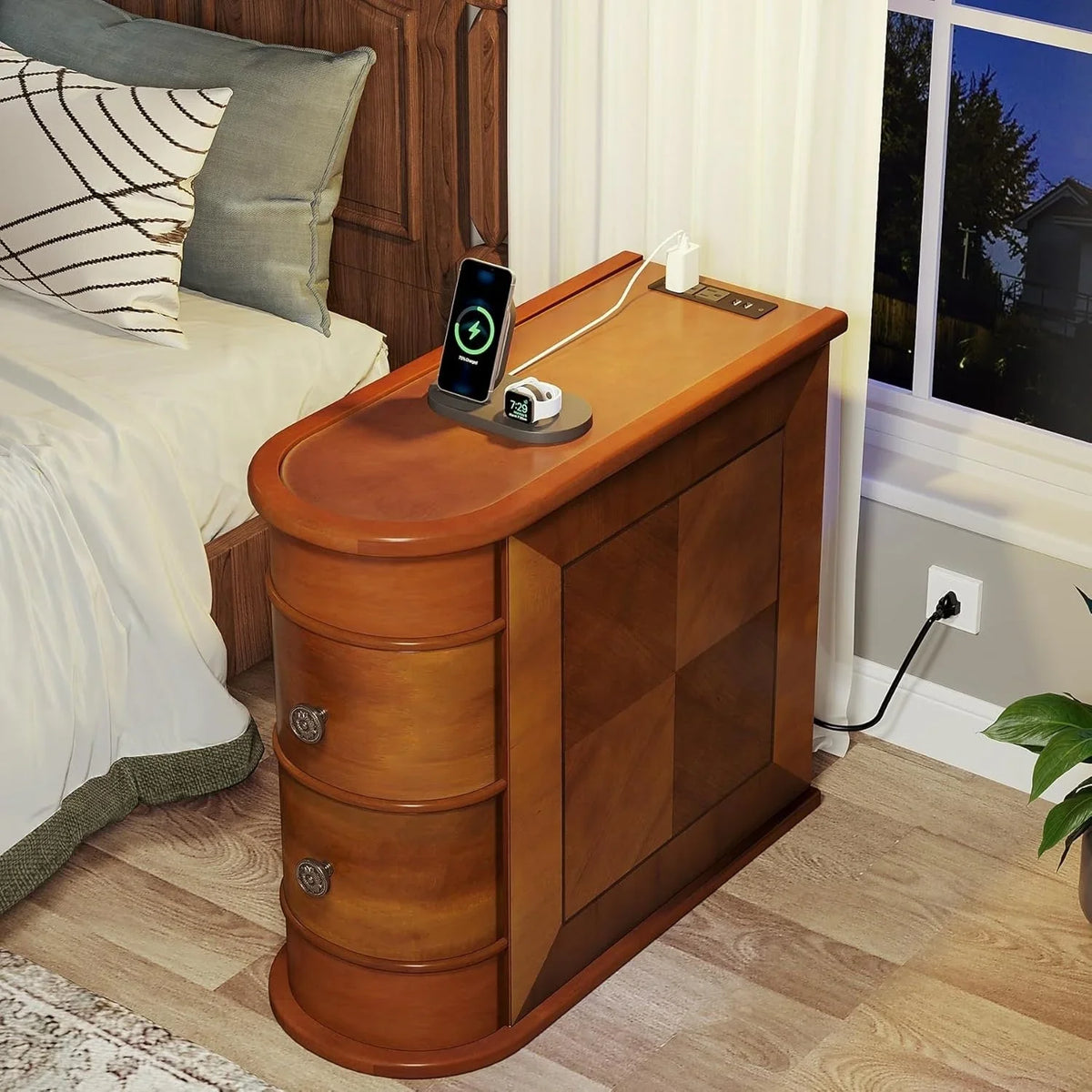 Solid Wood Chairside End Table, Two-Drawer Narrow Side Table Slim - image 46