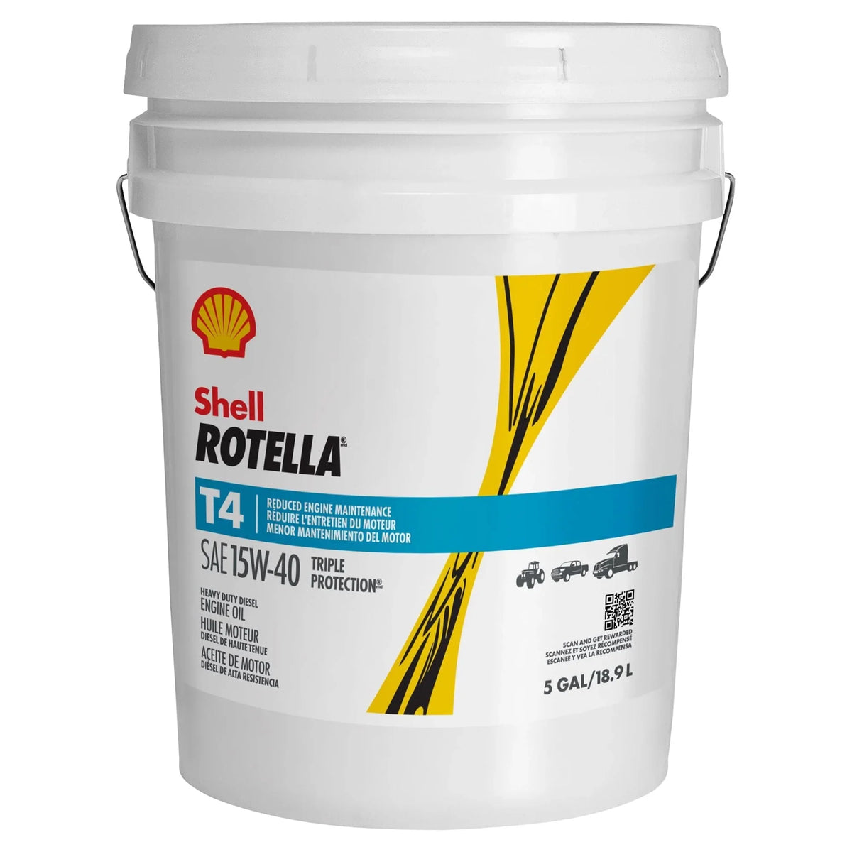 Shell Rotella T4 Triple Protection 15W - 40 Diesel Motor Oil, 5 Gallon Pail - image 1