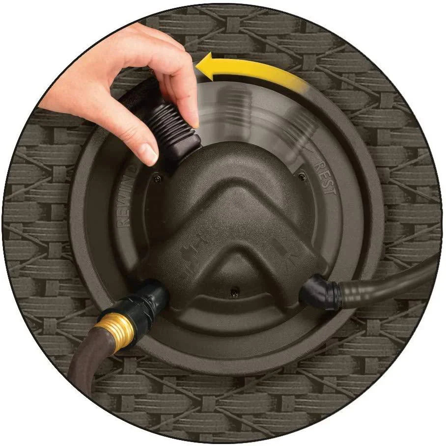 Suncast Aquawinder 125 Wicker Garden Hose Reel Lightweight Portable Hands Free Water Powered Retractable Hose Reel Java - image 5