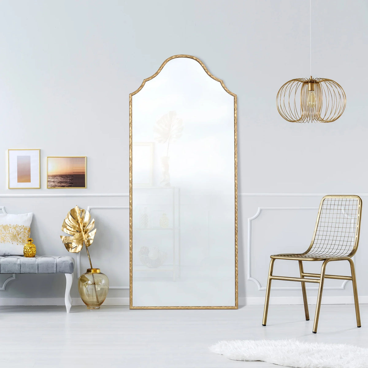 Gold Frame Art Deco Arch Floor Mirror 30"x70" My Texas House - image 5