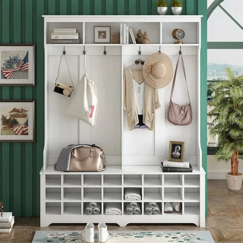 Merax Versatile Hall Tree with Hooks, Shelves, and 24 Shoe Storage Cubbies - image 2