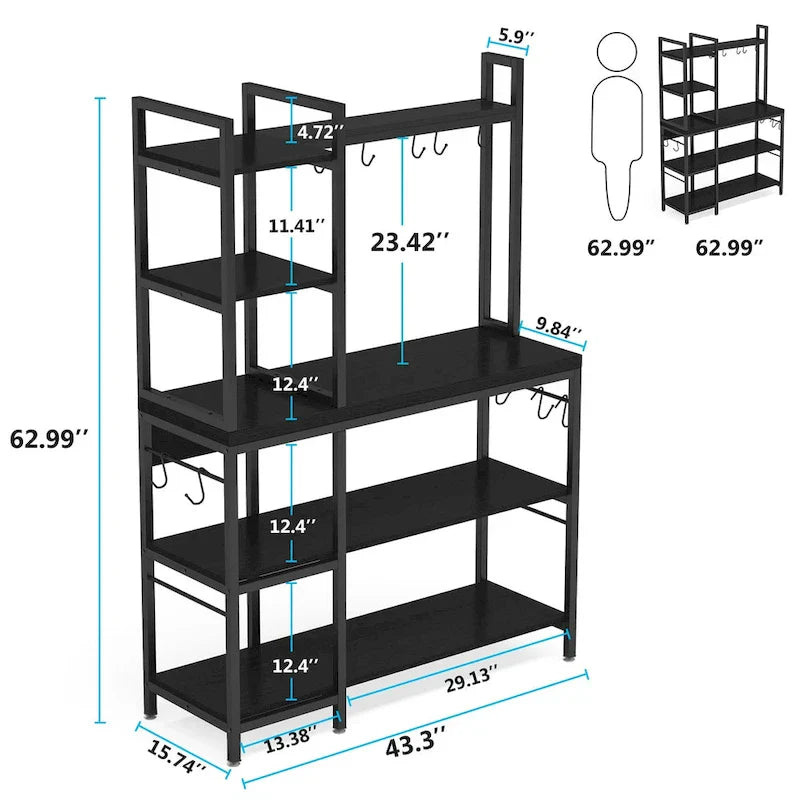 43-Inch Kitchen Bakers Rack with Microwave Stand - 5-Tier Utility Storage Shelf and 10 Hooks for Kitchen and Living Room - image 17