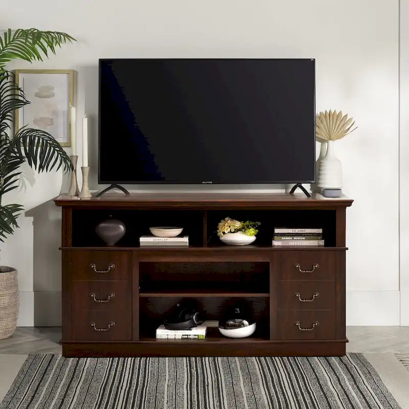 60-Inch Retro TV Stand Entertainment Center with 2 Cabinets and Open Shelves - Dimensions: 60W x 15.75D x 34.25H - image 5