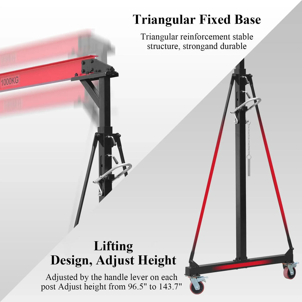 2025  1 Ton Adjustable Gantry Crane, 2200 lbs Capacity, Height Adjustable 96.5"-143.7", Portable Hoist for Factory, Construction, Warehouse, Auto Repair - image 5