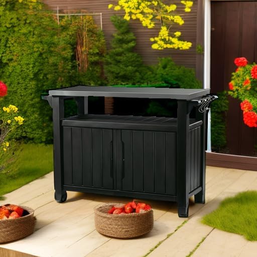 Keter Outdoor Rolling Table Cart for Food Prep, Storage, Bar & Grill, Dark Brown - image 9