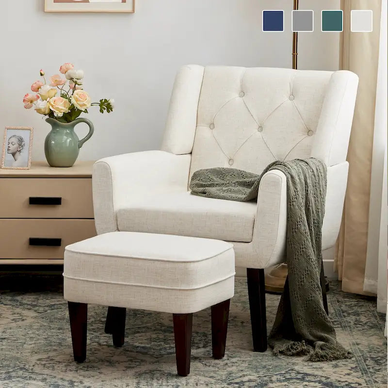 HUIMO Fabric Accent Chair and Ottoman Set - Available in Grey, Beige, Blue, and Dark Teal - image 1