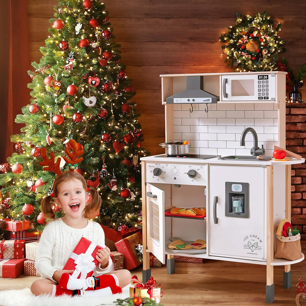 Children's small land play kitchen, wooden children's play kitchen toy set - image 6
