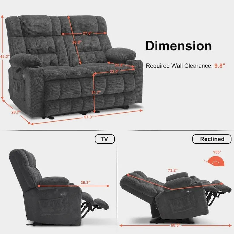 MCombo Power Loveseat Recliner, Electric Reclining Loveseat Sofa with Heat and Vibration, Cupholders, USB Charge Ports RS6314 - image 16