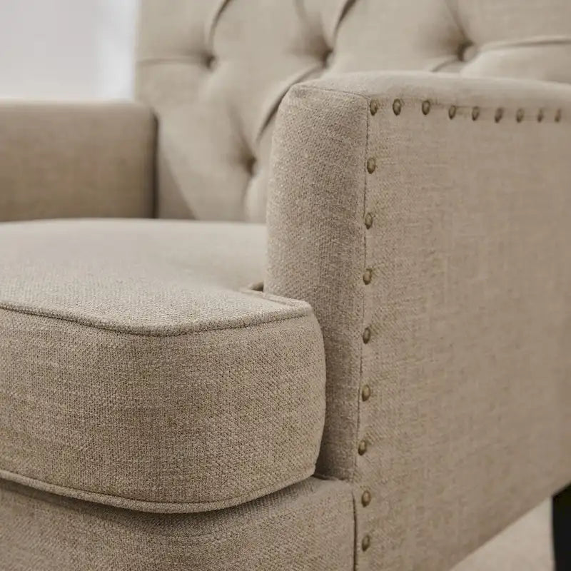 Set of 2 Arm Chair Upholstered Button Tufted Accent Chair with Lumbar Pillow Beige/ Grey/ Light Blue - image 38