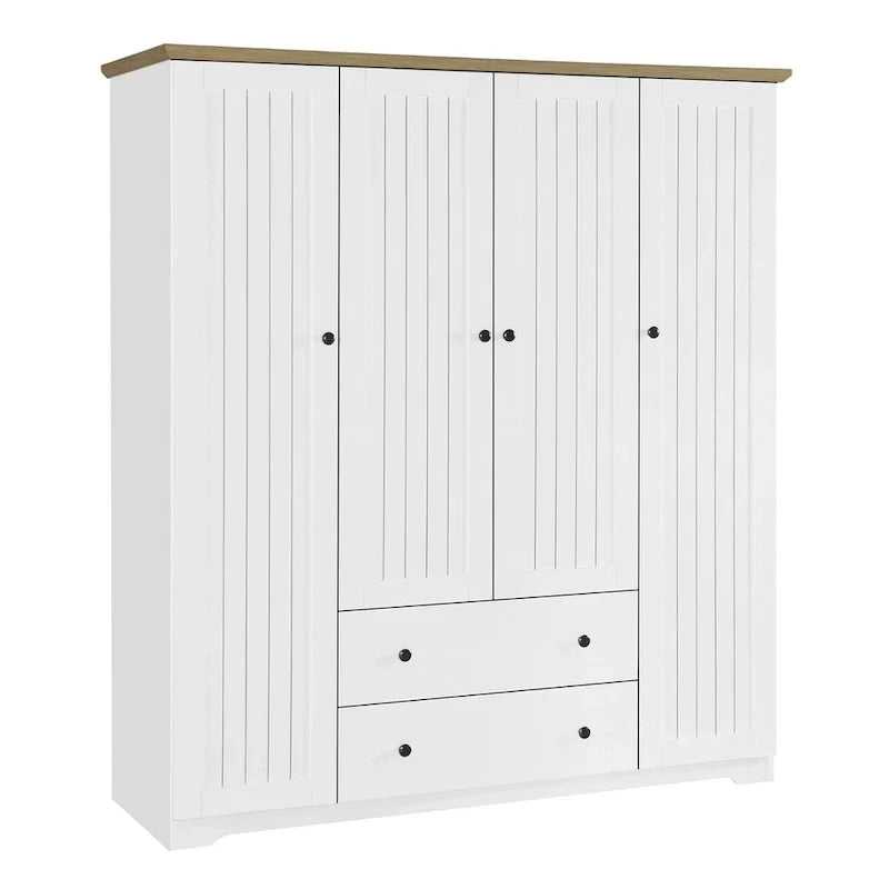 Freestanding 4-Door Wardrobe Armoire with 2 Drawers and Hanging Rods for Clothes Storage - image 6