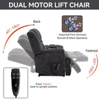 Grey Oversized Chenille Power Lift Recliner with Massage, Heating, and Flat Lay Feature - image 4