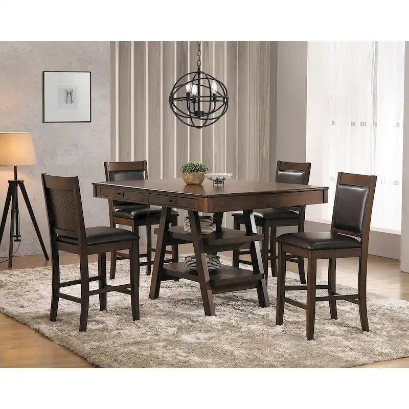 9-Piece Counter Height Dining Set in Ferrara Walnut and Brown - image 1