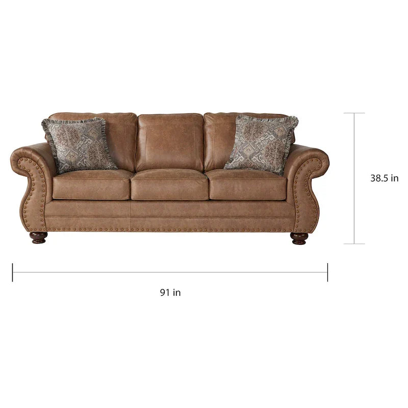 Roundhill Furniture Leinster Brown Fabric Sofa and Loveseat with Nailhead Trim - image 10
