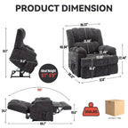 Grey Oversized Chenille Power Lift Recliner with Massage, Heating, and Flat Lay Feature - image 12