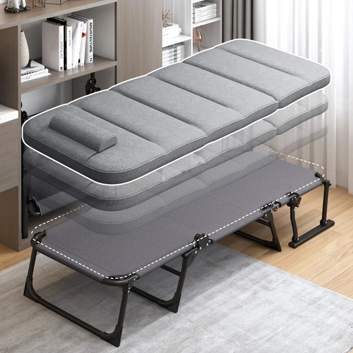 FICISOG Portable Beds Frame with Mattress, Foldaway Rest Cots for Adults Kids, Gray - image 9