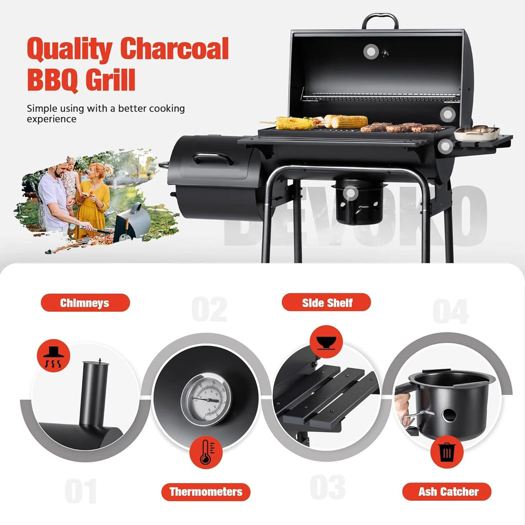 Devoko Charcoal Grill, Outdoor BBQ Grill with Offset Smoker and Side Table for Garden and Parties - image 4