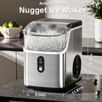 Nugget Ice Makers Countertop, Pebble Ice Machine with Chewable Pellet Ice, 34Lbs/24H, Self-Cleaning, Sonic Ice, One-Click Operation, for Kitchen,Office Stainless Steel Black - image 8
