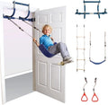 6 Piece Indoor Doorway Gym Set for Kids – Indoor Swing for Kids Includes Kids Swing Chair, Rings, Hanging Trapeze, Ladder, Swinging Rope & Pullup Bar - image 1