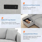 82.6" L-Shaped Sectional Sofa Bed with Pull-Out Feature, USB Ports, Power Sockets, and Movable Storage Ottoman - Bei - image 10