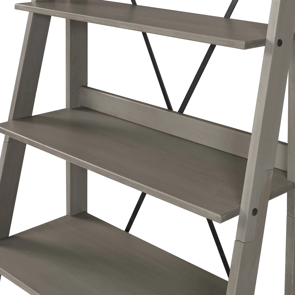 Walker Edison Solid Wood 4-Shelf Ladder Bookshelf, Brown - image 21