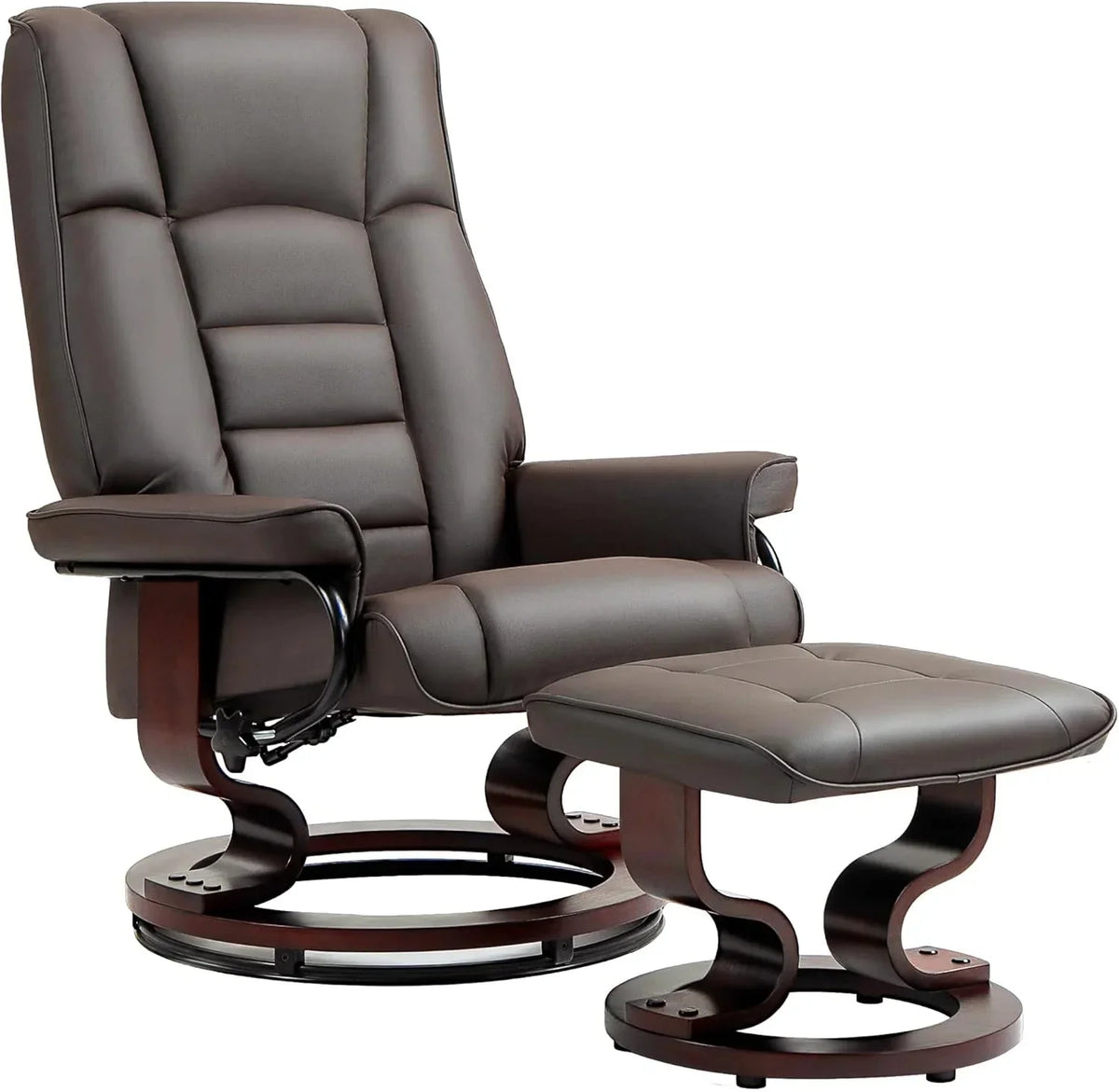 Faux Leather Recliner Chair with Swivel Ottoman High Back and Wood Frame Brown - image 2