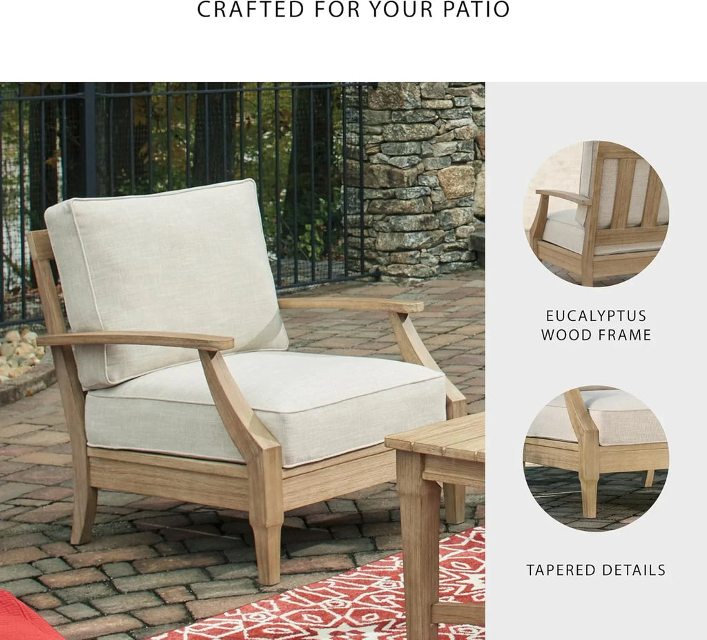 Signature Design by Ashley Clare View Coastal Outdoor Patio Eucalyptus Sofa with Cushions, Beige - image 10