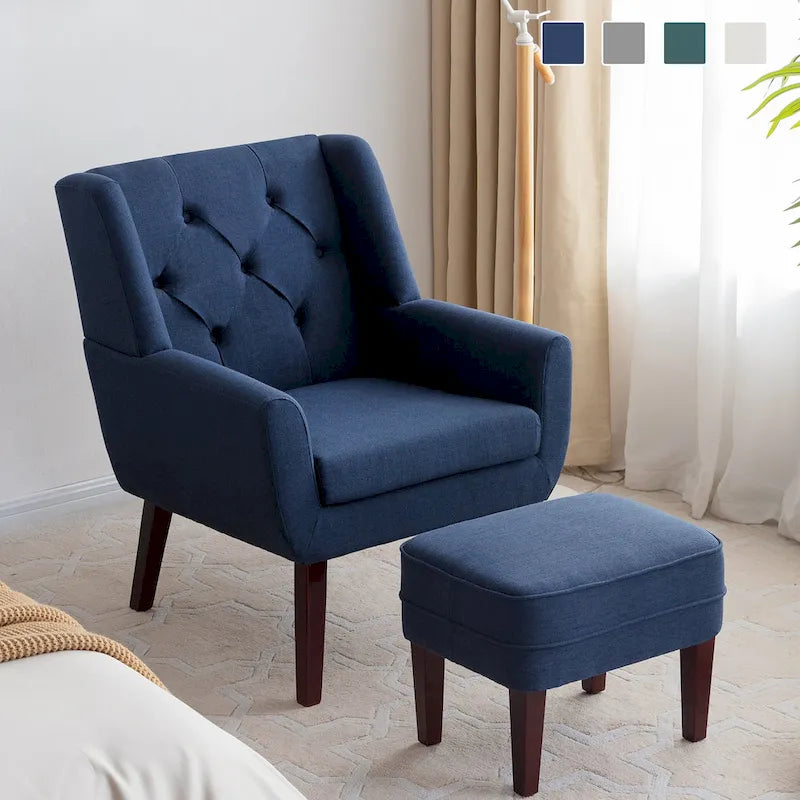 HUIMO Fabric Accent Chair and Ottoman Set - Available in Grey, Beige, Blue, and Dark Teal - image 3