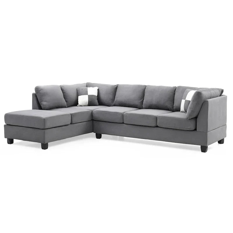 Malone 111-Inch Suede 4-Seater Sectional Sofa with Two Throw Pillows - Dimensions: 111L x 78W x 34H - image 32