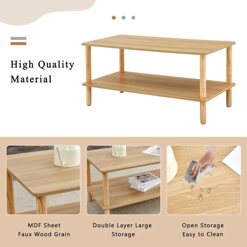 39-Inch Coffee Table with Two-Tier Design and Rubberwood Legs - image 9
