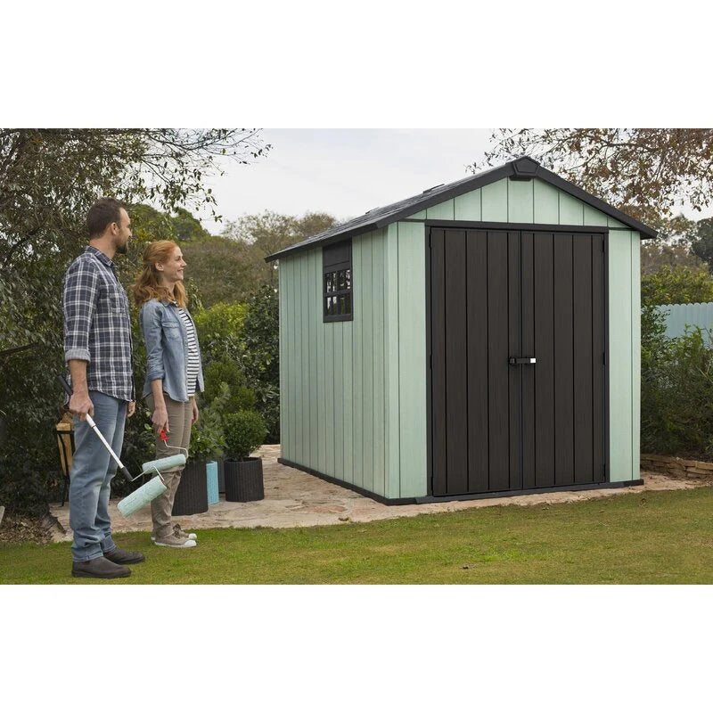 Oakland 7 x 7 FT Rustic Worn Wooden Texture Storage Shed with High Ceiling And Victorian Window - image 12