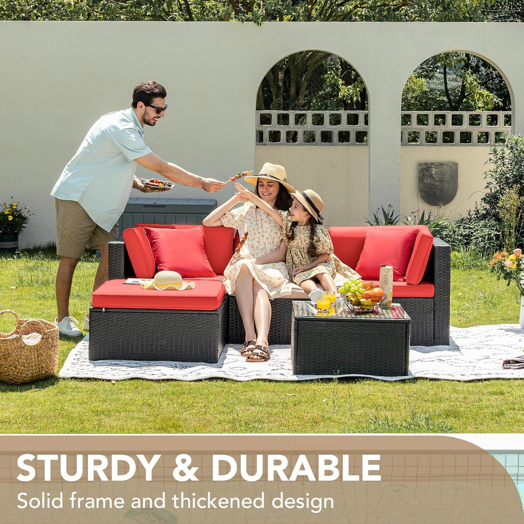 Devoko 5 Pieces Patio Furniture Sets All Weather Outdoor Sectional Patio Sofa Manual Weaving Wicker Rattan Patio Seating Sofas with Cushion and Glass Table(Beige) - image 50