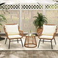 3-Piece Patio Conversation Bistro Set, Outdoor Rattan Furniture Set with Glass Table & 2 Wide Armchairs, Seat Cushions - image 2