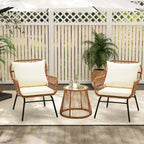 3-Piece Patio Conversation Bistro Set, Outdoor Rattan Furniture Set with Glass Table & 2 Wide Armchairs, Seat Cushions - image 2