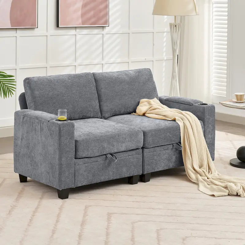 Versatile Chenille Storage Loveseat Sofa - image 22