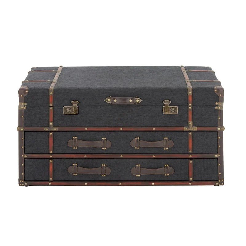 Roche River Decor Faux Leather or Linen Fabric Coffee Table Trunk with 2 Drawers and Buckle Hinged Top - Available in Dark Blue or Brown - image 8