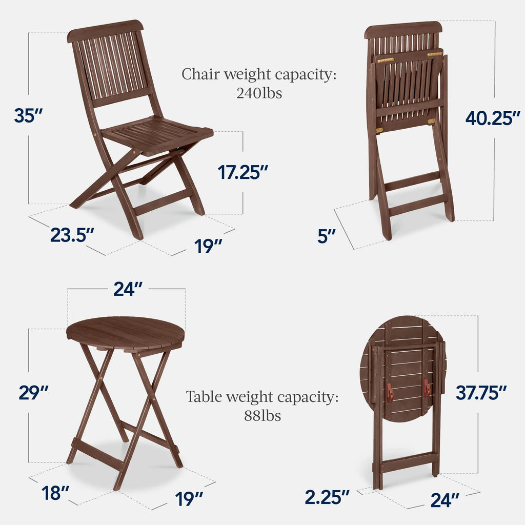 Best Choice Products 3-Piece Acacia Wood Bistro Set, Folding Patio Furniture w/ 2 Chairs, Table - Natural - image 49