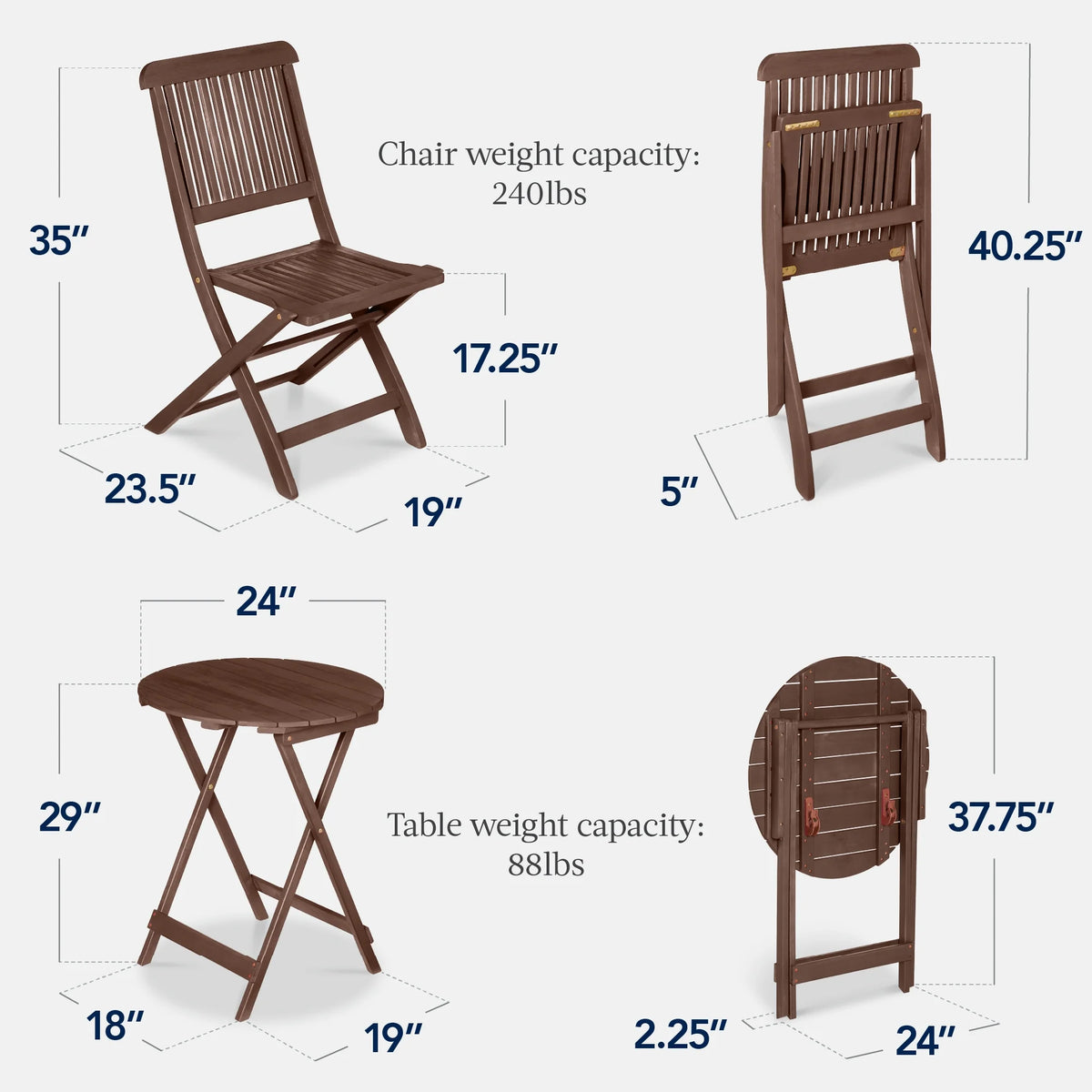 Best Choice Products 3-Piece Acacia Wood Bistro Set, Folding Patio Furniture w/ 2 Chairs, Table - Natural - image 49