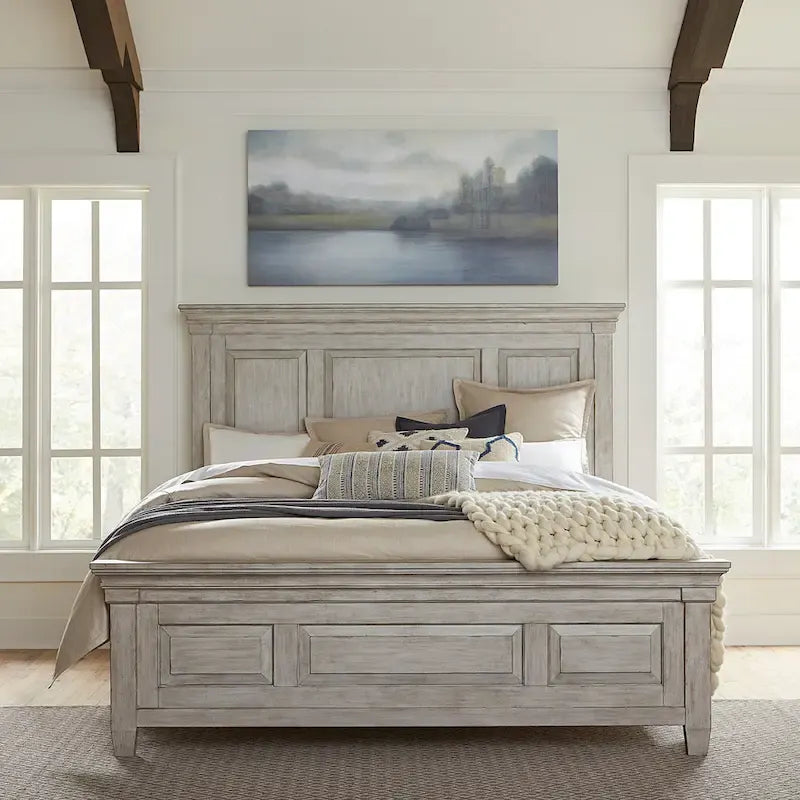 Farmhouse Panel Bed with Wooden Frame and Slat Support - image 1