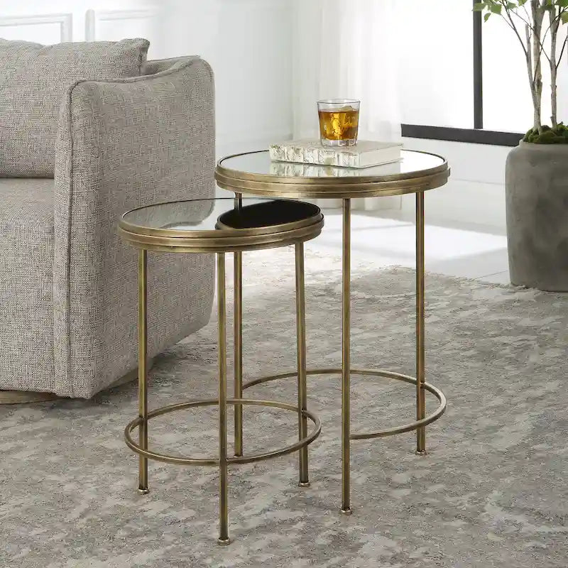 David Frisch Set of 2 Iron and Glass Nesting Tables by Porch & Den - image 1