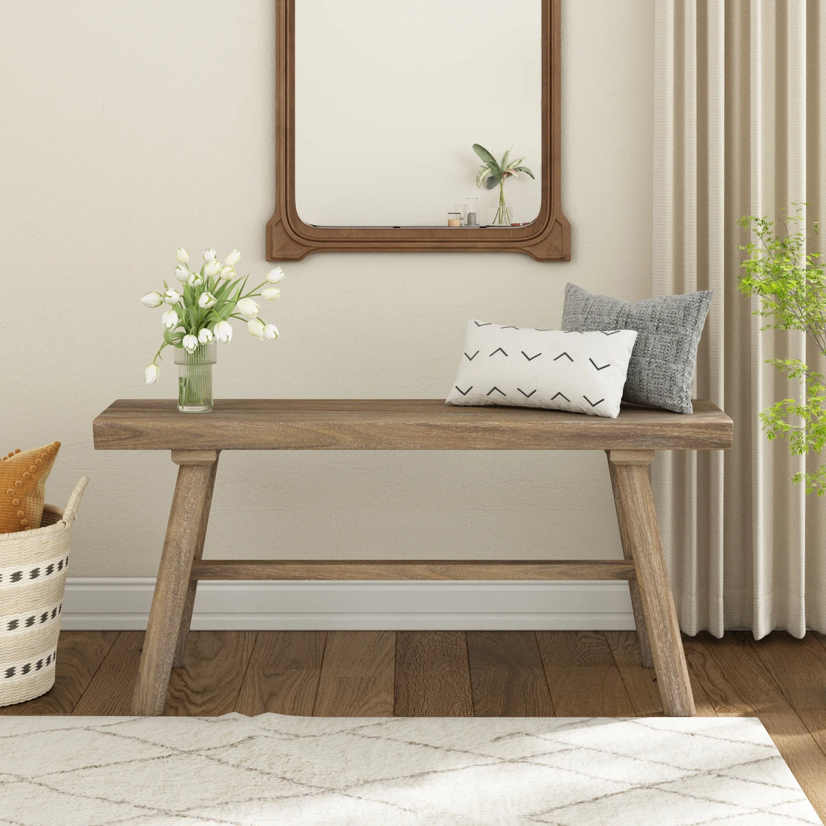 39" Solid Wood Bench, Rustic Farmhouse Wood Dining Room & Entryway Bench Seat for Indoors and Outdoors - image 2