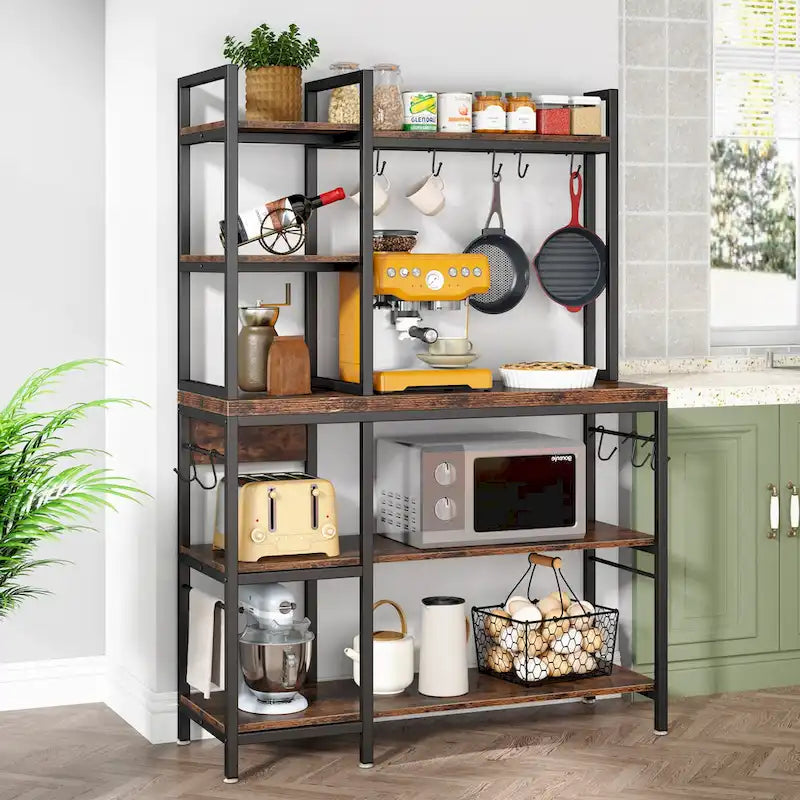 43-Inch Kitchen Bakers Rack with Microwave Stand - 5-Tier Utility Storage Shelf and 10 Hooks for Kitchen and Living Room - image 7