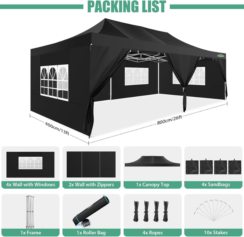 COBIZI 10x20 Heavy Duty Pop up Canopy Tent with 6 sidewalls Easy Up Commercial Outdoor Canopy Wedding Party Tents for Parties All Season Wind & Waterproof Gazebo with Roller Bag,Black(Frame Thickened) - image 220