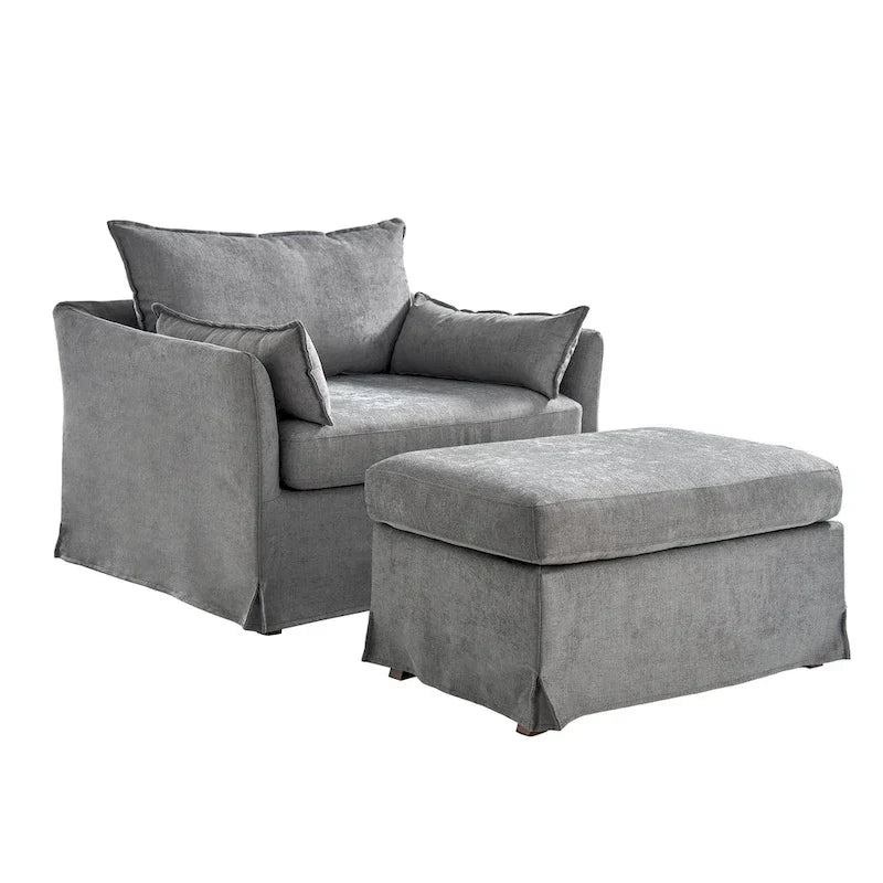 Sophie Contemporary Oversized Slipcovered Armchair and Ottoman with Lockable Rear Wheels - image 25