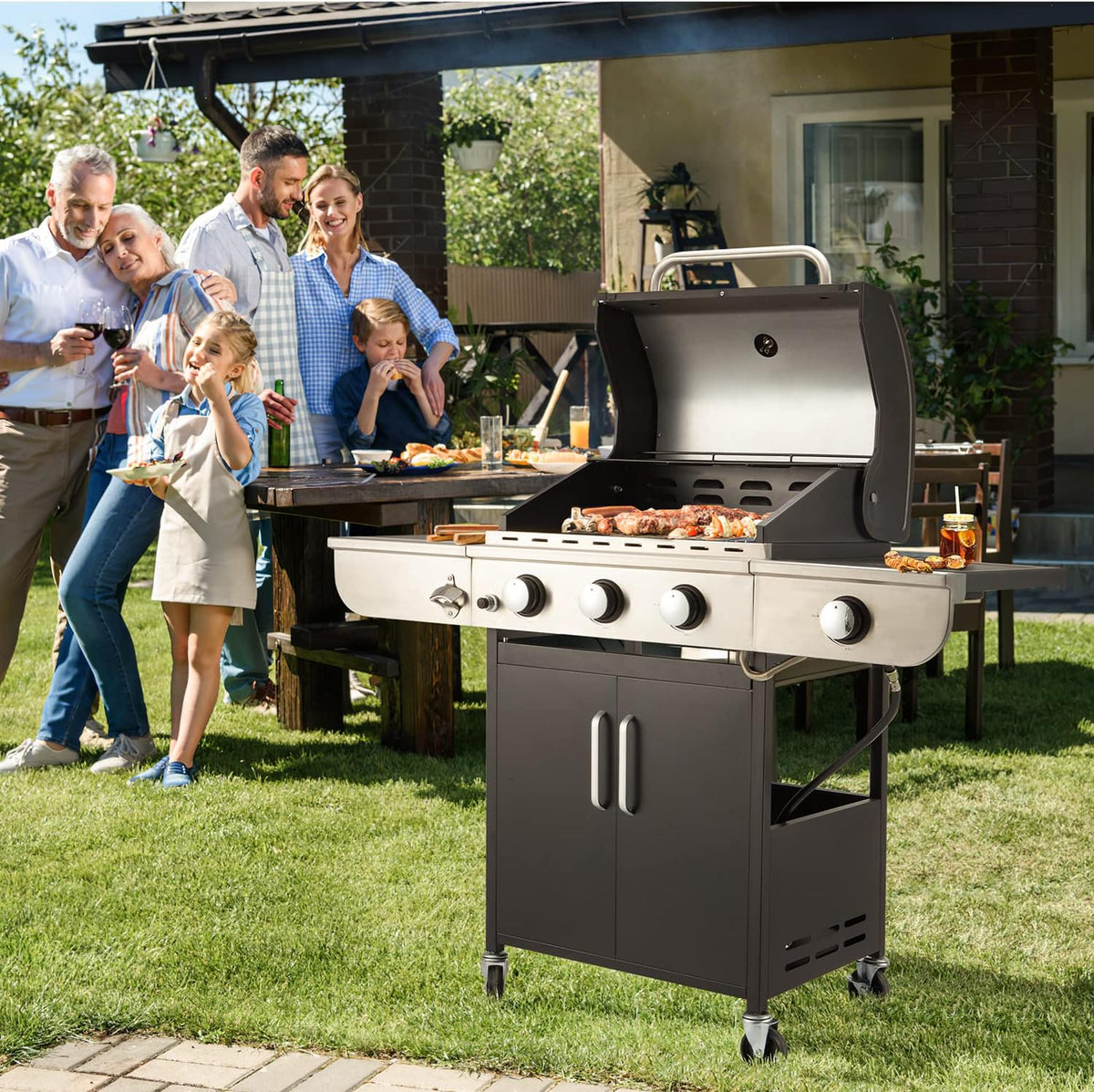 Upgraded 4 Burner BBQ Propane Gas Grill with Cast Iron Grates & Side Stove, 44,000 BTU Stainless Steel Burner Barbecue Grill for Patio, Camping, Outdoor Cooking. - image 29