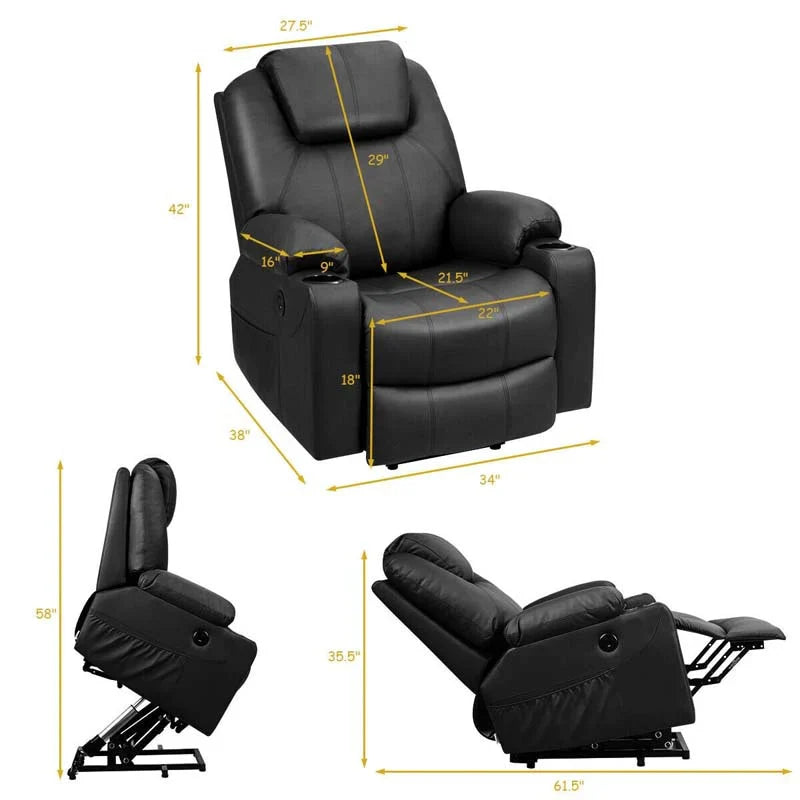 Electric Power Lift Recliner, Leather Massage Reclining Sofa, Elderly Lift Chair with Lumbar Heating & 8 Vibrating Nodes, Cup Holder, USB Port - image 24