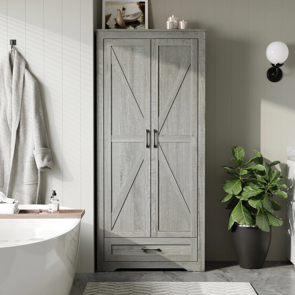YouTrend 69" Tall Kitchen Pantry,Farmhouse Storage Cabinet with 2 Barn Doors 4 Adjustable Shelves and Large Drawer for Dining Room,Living Room,Bathroom,White - image 18