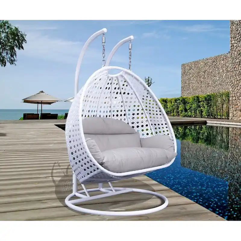 LeisureMod 2 Person Hanging Egg Chair with Stand - Outdoor/Indoor Rattan Wicker Patio Swing Hammock Lounger with Cushions - image 37