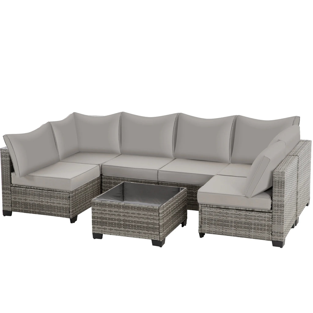 Ainfox 7 Pcs Outdoor Patio Furniture Sofa Set on Sale, Grey Rattan Grey Cushion - image 8