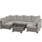 Ainfox 7 Pcs Outdoor Patio Furniture Sofa Set on Sale, Grey Rattan Grey Cushion - image 8